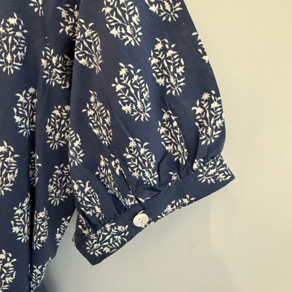 MAREA by Liz Joy short sleeve Maxi Dress in blue indigo print, size Small - Picture 6 of 11